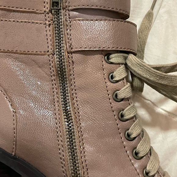 Kelsi Dagger Brown Taupe Lace Up Heeled Booties Size 6.5 leather EVA1 buckles - Picture 10 of 16